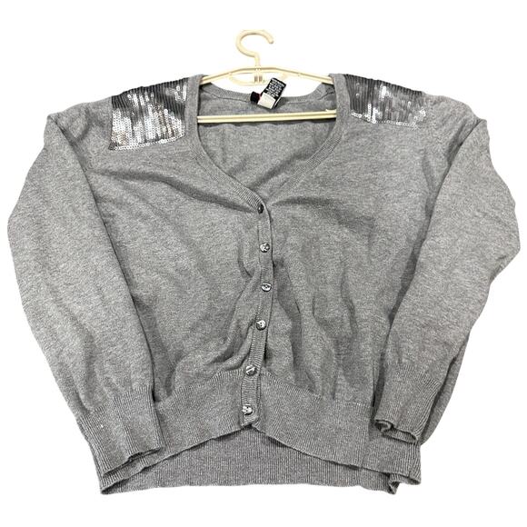 Torrid Cardigan Plus 2X Gray Sequined Accent Button Up Long Sleeves Sweater - Picture 2 of 9